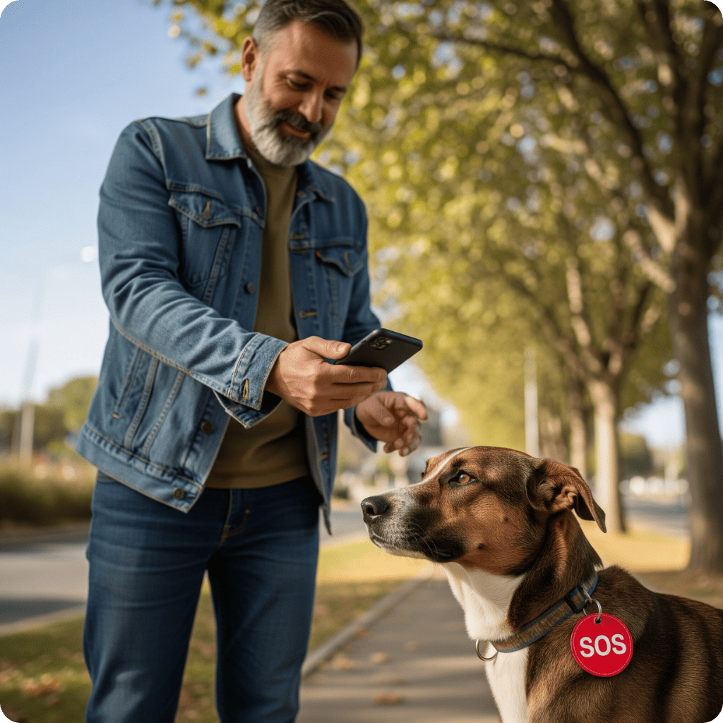 Mann scannt Hundehalsband